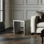 Stria Travertine and White Marble Side Table – Unique Design for Spaces